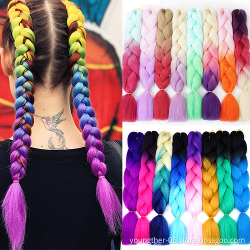 Wholesale 24 inch Jumbo Braiding Ombre Hair 100g Sample Hair  Crochet Pre Braided Synthetic Hair Extensions